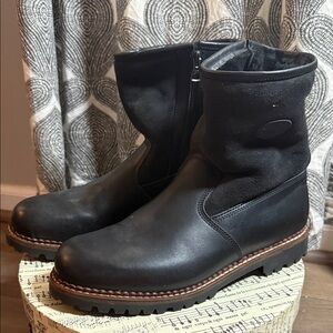 Tecnica Men’s Black Leather Faux Fur lined boots SZ 11.5
